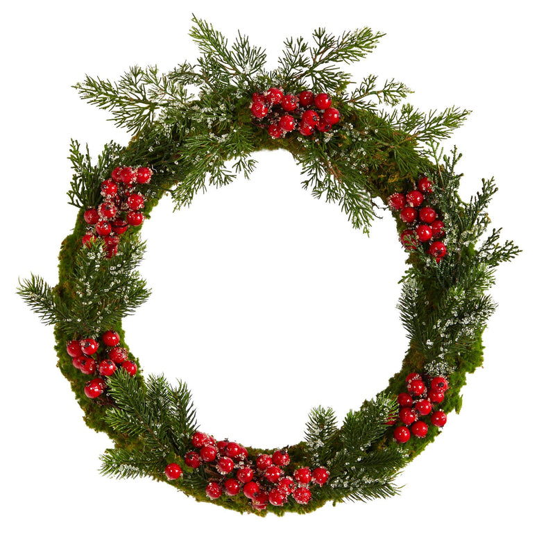 20” Iced Pine and Berries Artificial Christmas Wreath by Nearly Natural