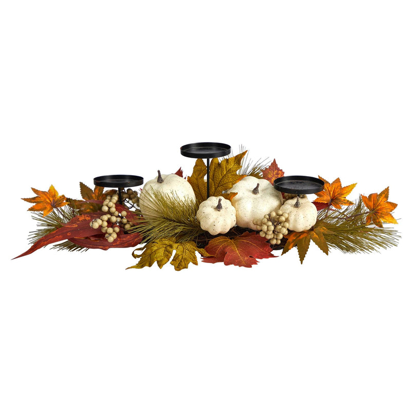 22” Fall Pumpkin and Maple Leaf Autumn Candelabrum by Nearly Natural