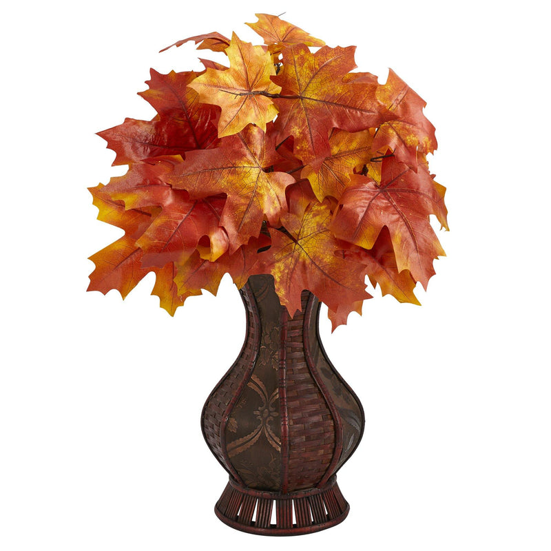 24” Autumn Maple Leaf Artificial Plant in Decorative Planter by Nearly Natural
