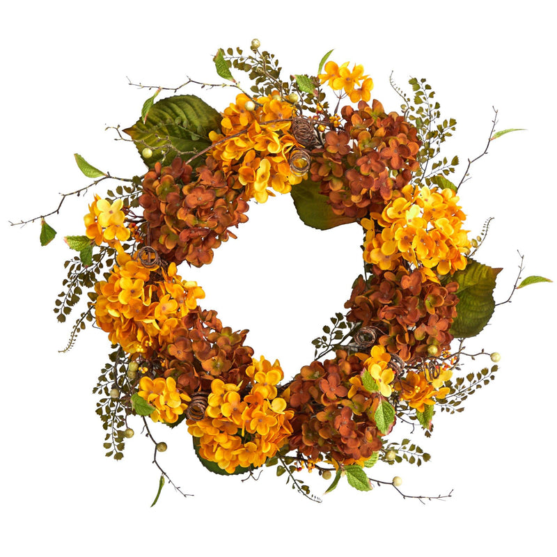 24” Fall Hydrangea Artificial Autumn Wreath by Nearly Natural