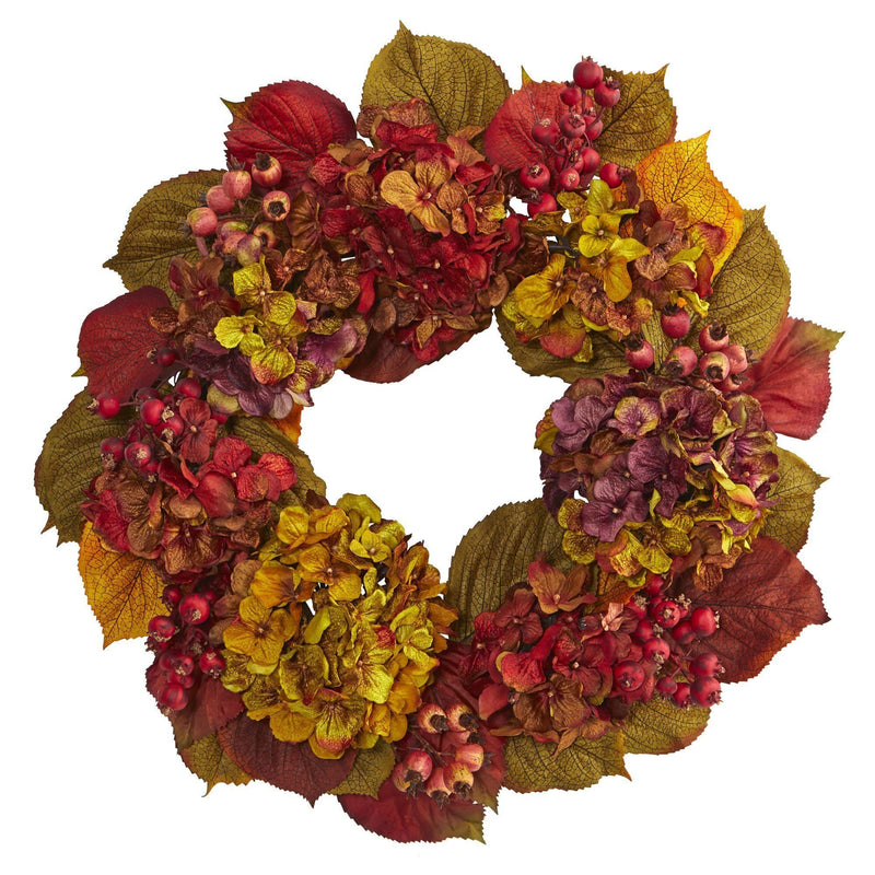24” Fall Hydrangea Wreath by Nearly Natural