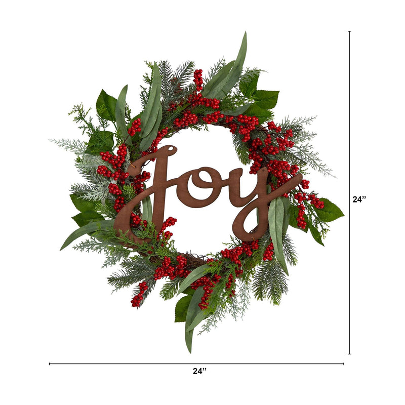 24” Joy and Berries Artificial Christmas Wreath by Nearly Natural