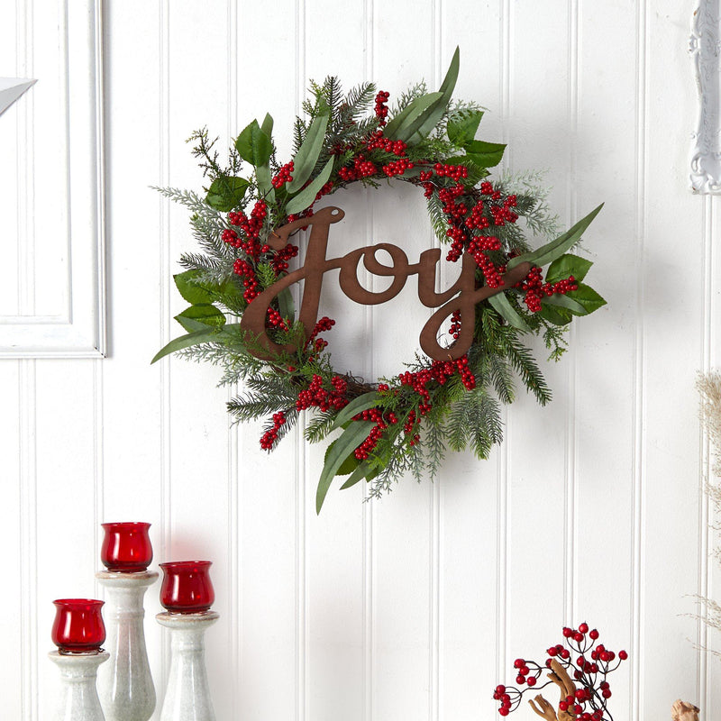 24” Joy and Berries Artificial Christmas Wreath by Nearly Natural