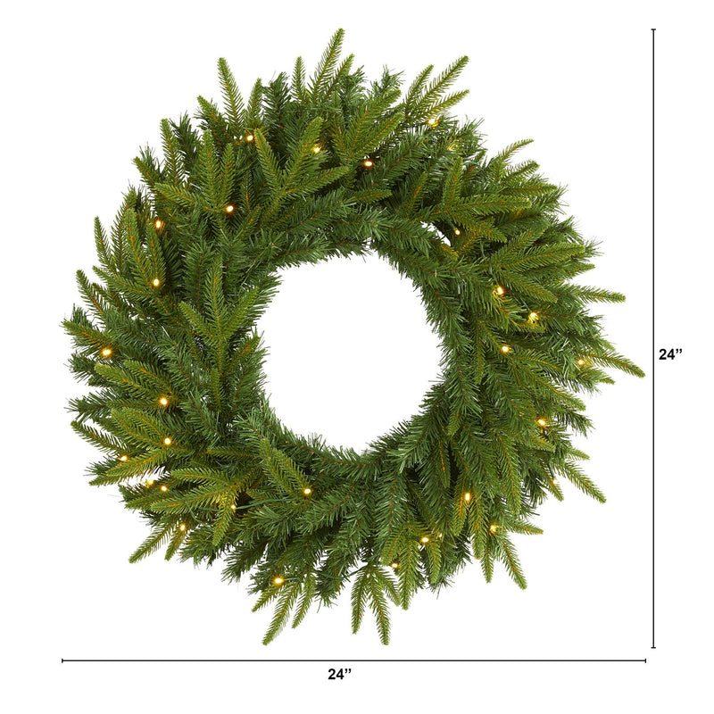 24” Long Pine Artificial Christmas Wreath with 35 Clear LED Lights by Nearly Natural