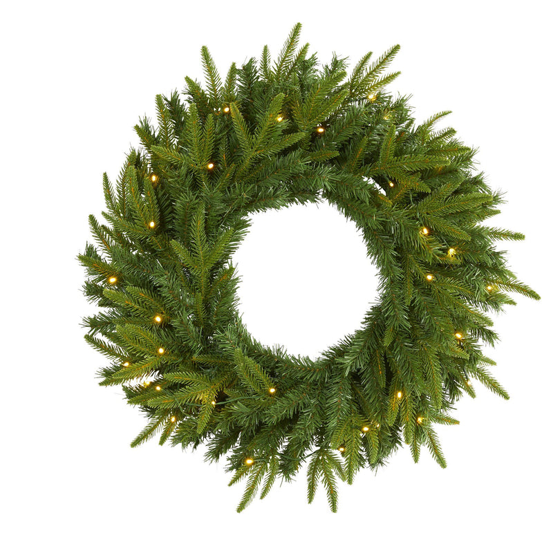 24” Long Pine Artificial Christmas Wreath with 35 Clear LED Lights by Nearly Natural