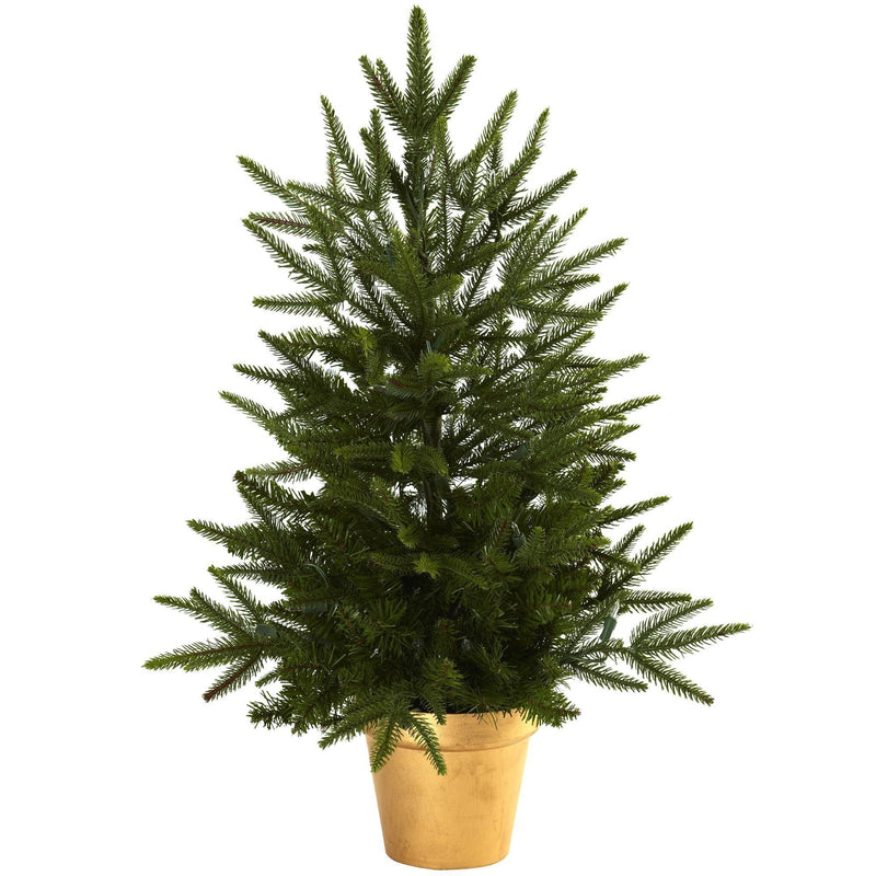 2.5’ Christmas Tree w/Golden Planter & Clear Lights by Nearly Natural