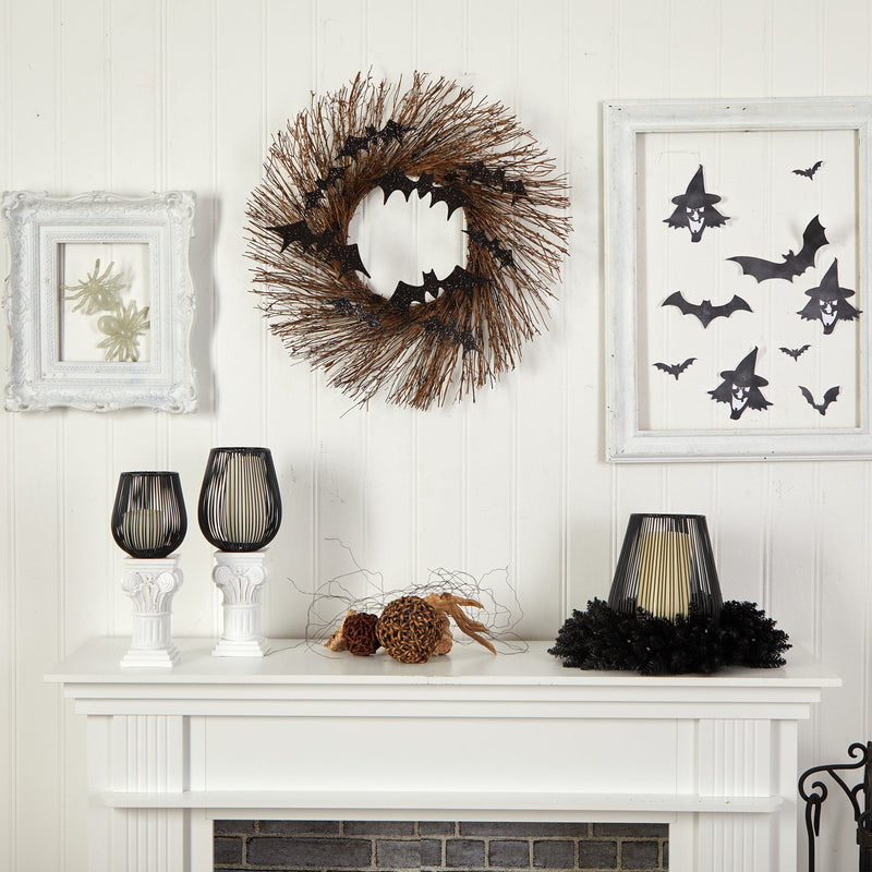 26" Halloween Bats Twig Wreath" by Nearly Natural