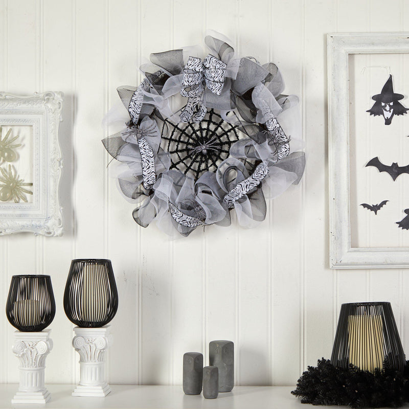 26” Halloween Spider Web Mesh Wreath by Nearly Natural