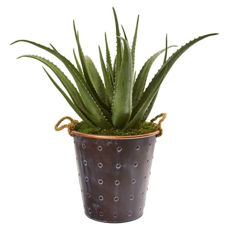 29” Aloe Artificial Plant in Decorative Pail with Rope by Nearly Natural