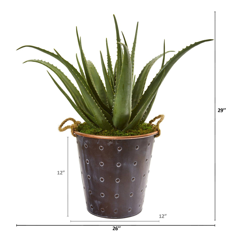 29” Aloe Artificial Plant in Decorative Pail with Rope by Nearly Natural