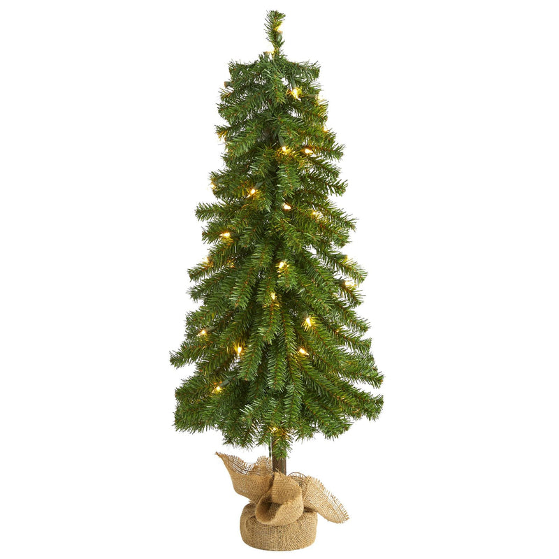3' Alpine Artificial Christmas Tree with 50 Lights, 177 Bendable Branches and a Burlap Planter by Nearly Natural