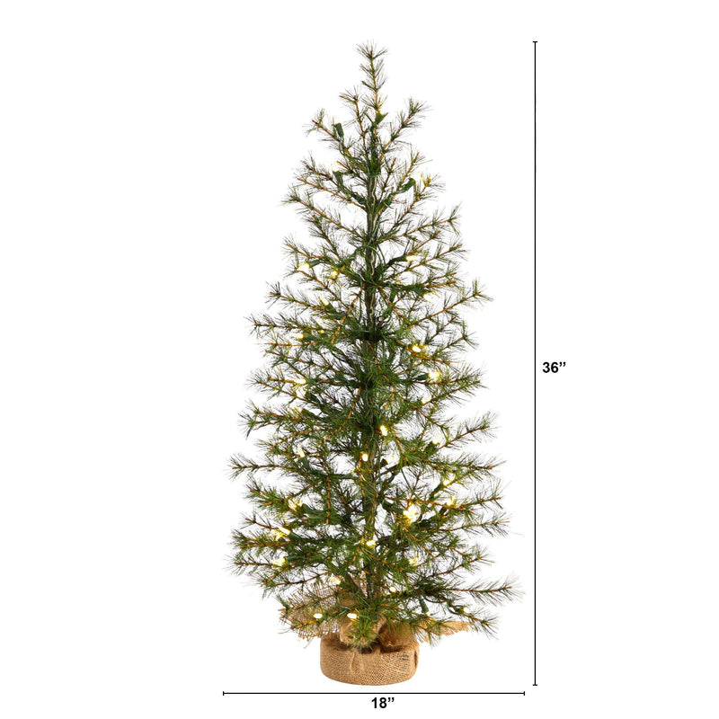 3’ Artificial Christmas Tree with 50 Clear LED Lights Set in a Burlap Base by Nearly Natural