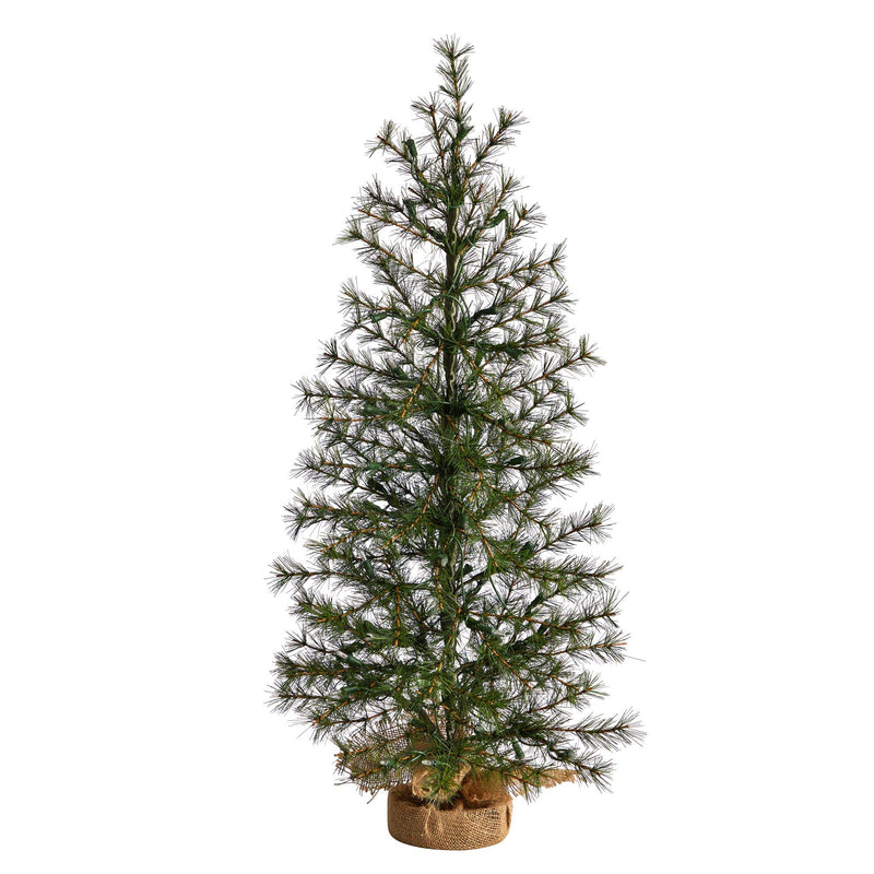 3’ Artificial Christmas Tree with 50 Clear LED Lights Set in a Burlap Base by Nearly Natural