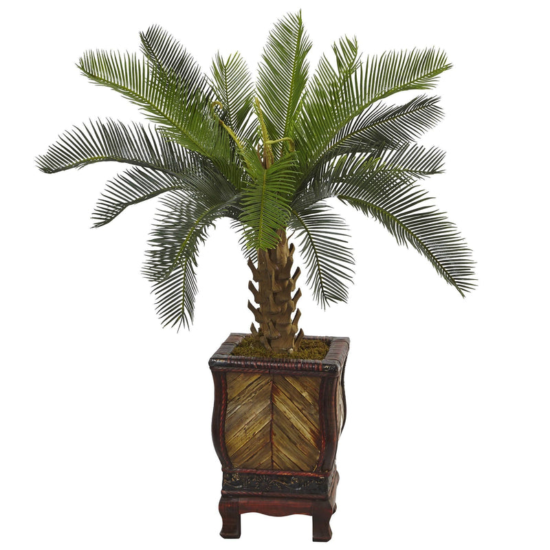 3’ Cycas Tree in Wood Planter by Nearly Natural