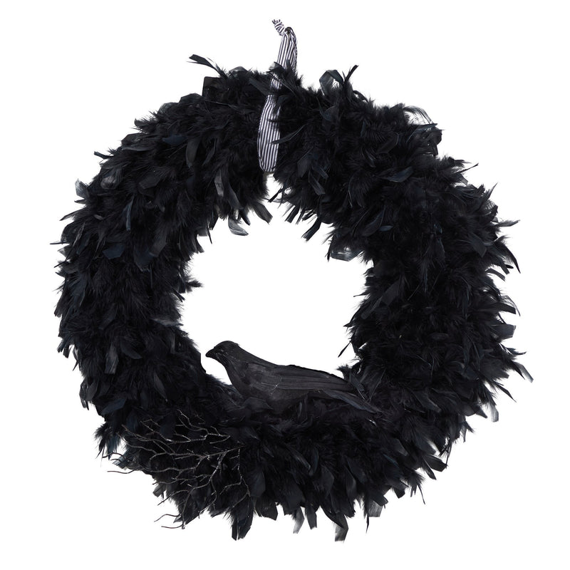 30" Halloween Raven Feather Wreath" by Nearly Natural