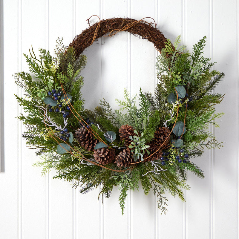 30” Pine and Pinecone Artificial Christmas Wreath on Twig Ring by Nearly Natural