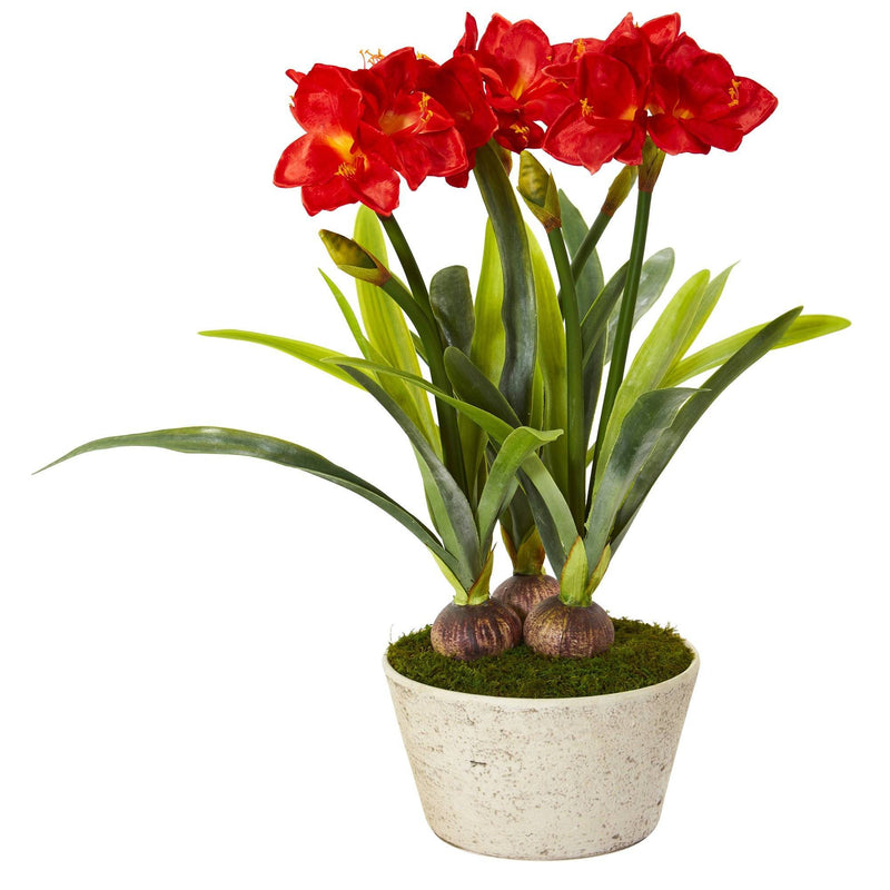 32” Amaryllis Artificial Plant in White Planter by Nearly Natural