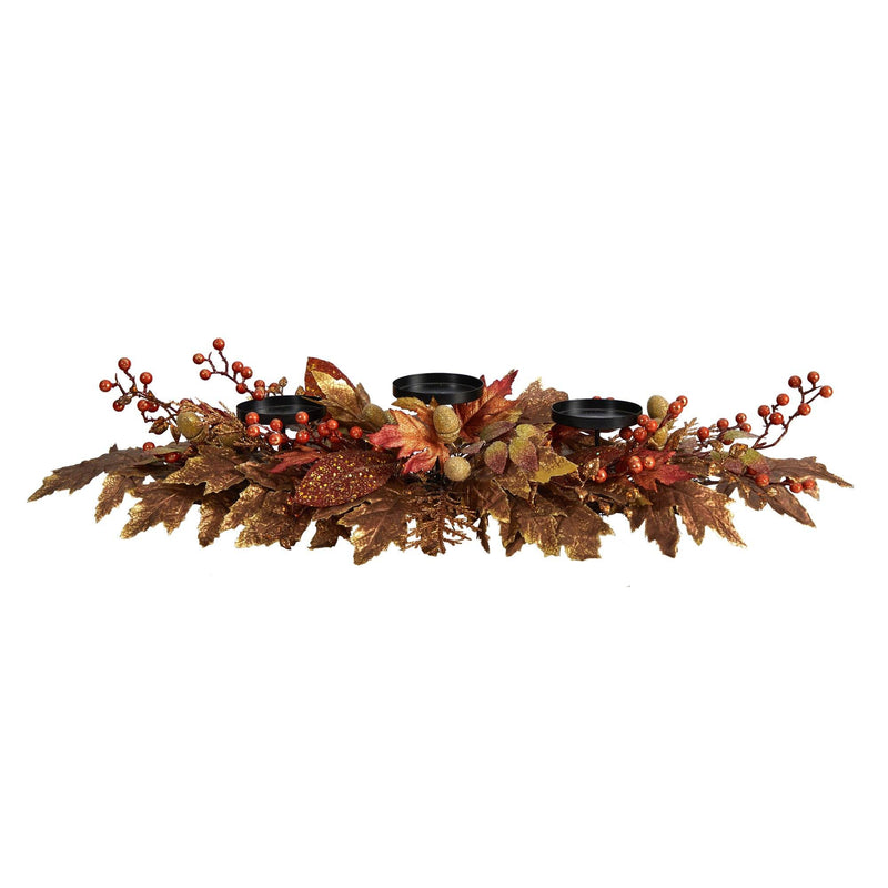 36” Autumn Maple Leaves and Berries Fall Harvest Candelabrum Arrangement by Nearly Natural