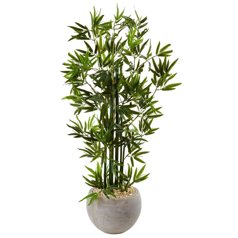 4’ Green Bamboo Artificial Tree in Sand Colored Bowl by Nearly Natural