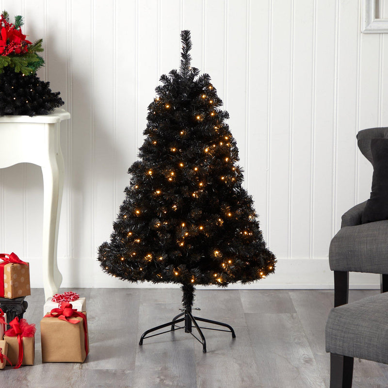 4’ Black Artificial Christmas Tree with 170 Clear LED Lights by Nearly Natural