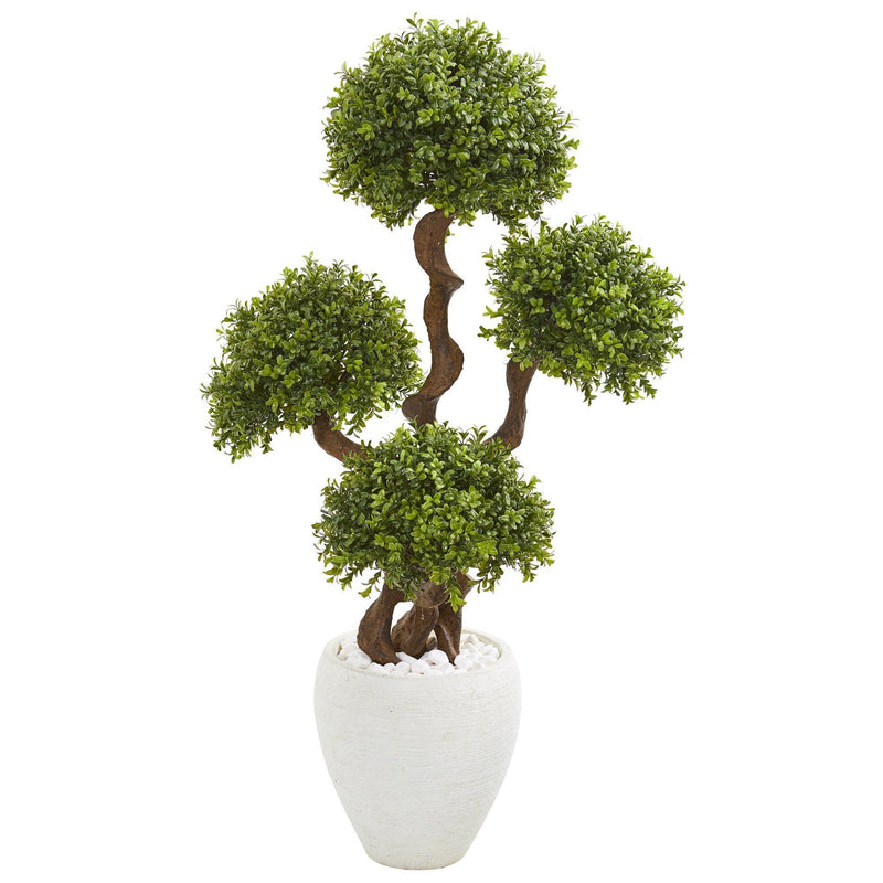 4’ Four Ball Boxwood Artificial Topiary Tree in White Planter by Nearly Natural