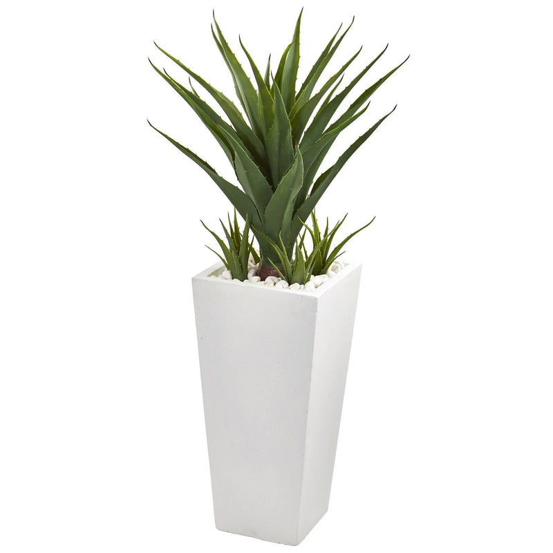 40” Spiky Agave Artificial Plant in White Planter by Nearly Natural