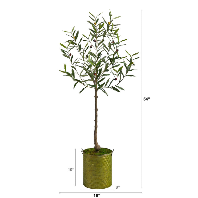 4.5’ Olive Artificial Tree in Green Planter by Nearly Natural