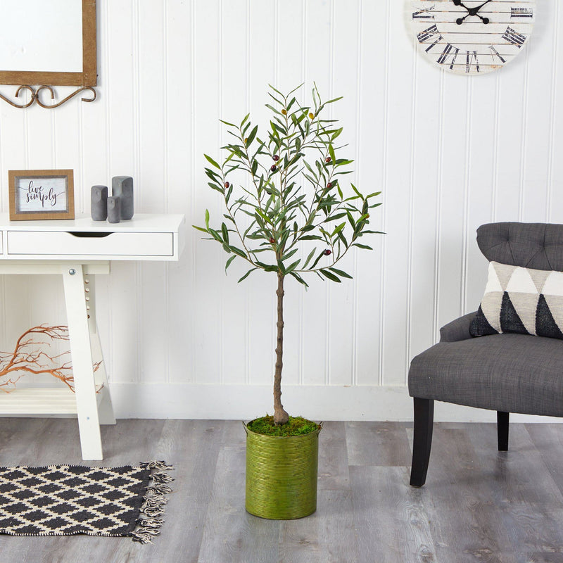 4.5’ Olive Artificial Tree in Green Planter by Nearly Natural