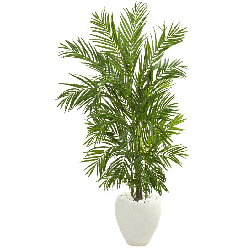 5’ Areca Palm Artificial Tree in White Planter by Nearly Natural