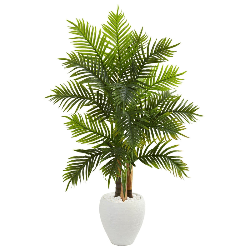 5’ Areca Palm Artificial Tree in White Planter (Real Touch) by Nearly Natural