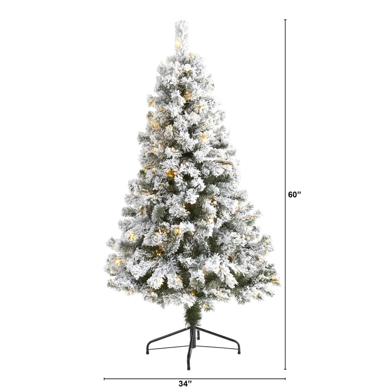 5' Flocked West Virginia Fir Artificial Christmas Tree with 150 LED Lights by Nearly Natural