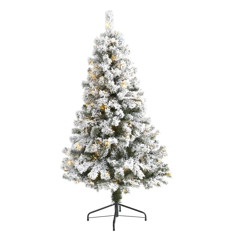 5' Flocked West Virginia Fir Artificial Christmas Tree with 150 LED Lights by Nearly Natural