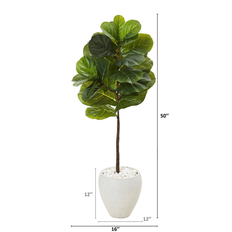 50” Fiddle Leaf Artificial Tree in White Planter (Real Touch) by Nearly Natural