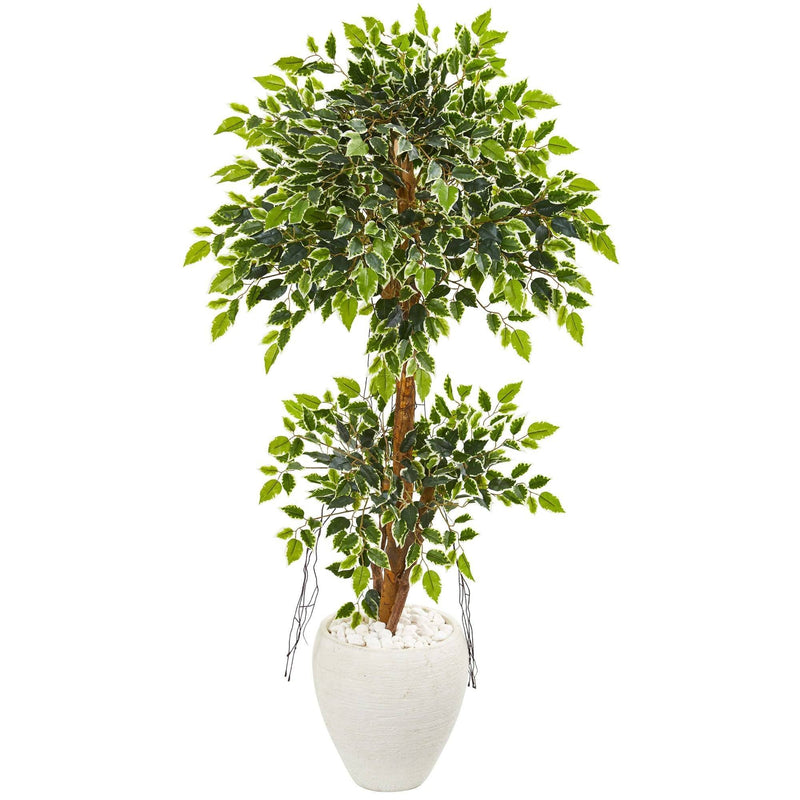 56” Variegated Ficus Artificial Tree in White Planter by Nearly Natural