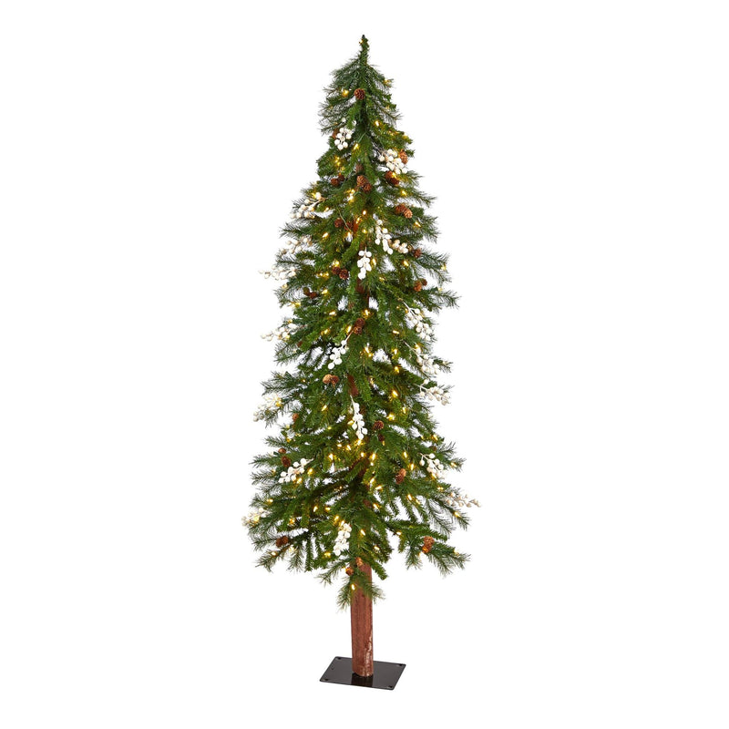 6' Alpine Artificial Christmas Tree with Pinecones, Berries and 200 White Warm LED Lights by Nearly Natural