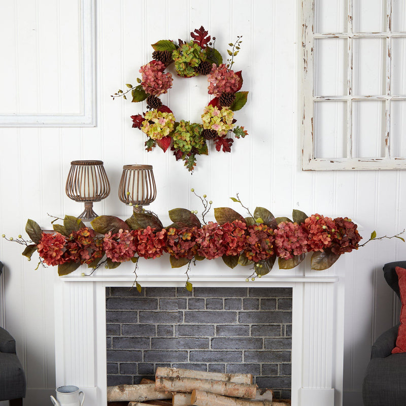 6’ Fall Hydrangea and Berry Artificial Autumn Garland by Nearly Natural