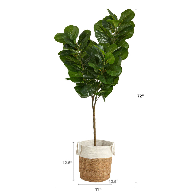 6’ Fiddle Leaf Fig Artificial Tree in Handmade Natural Jute and Cotton Planter by Nearly Natural