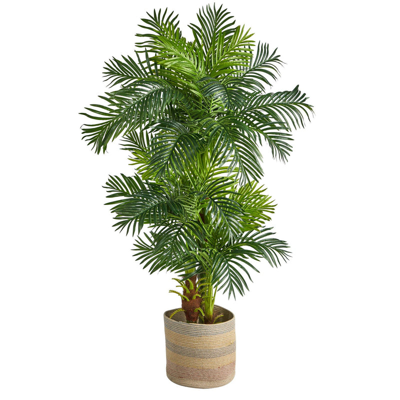6’ Hawaii Artificial Palm Tree in Handmade Natural Cotton Multicolored Woven Planter by Nearly Natural