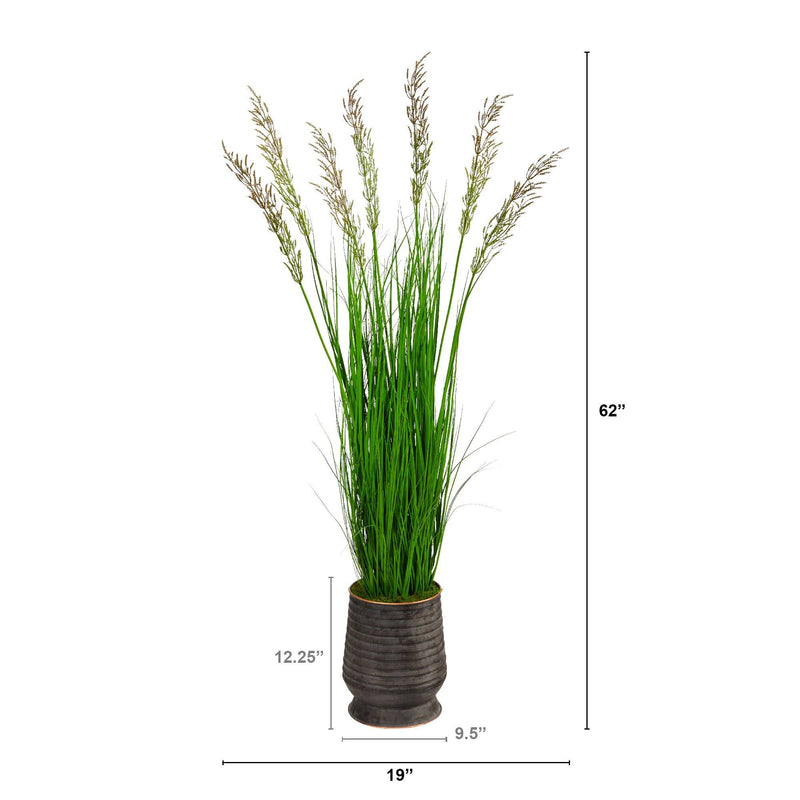 62” Wheat Grass Artificial Plant in Ribbed Metal Planter by Nearly Natural