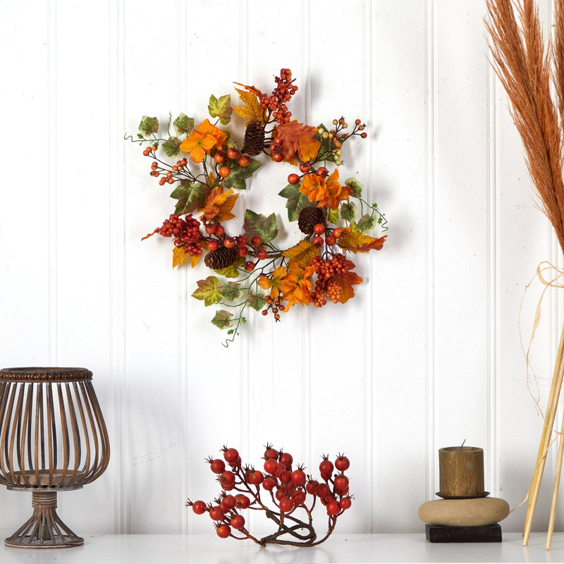 6.5” Autumn Hydrangea and Pinecones Artificial Wreath (Set of 2) by Nearly Natural