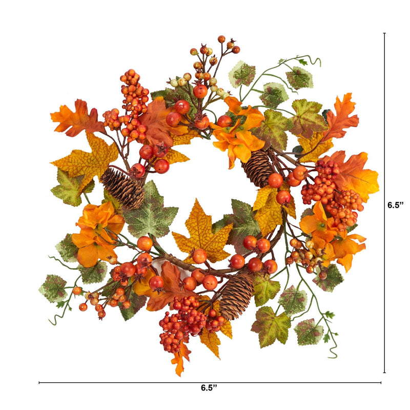 6.5” Autumn Hydrangea and Pinecones Artificial Wreath (Set of 2) by Nearly Natural