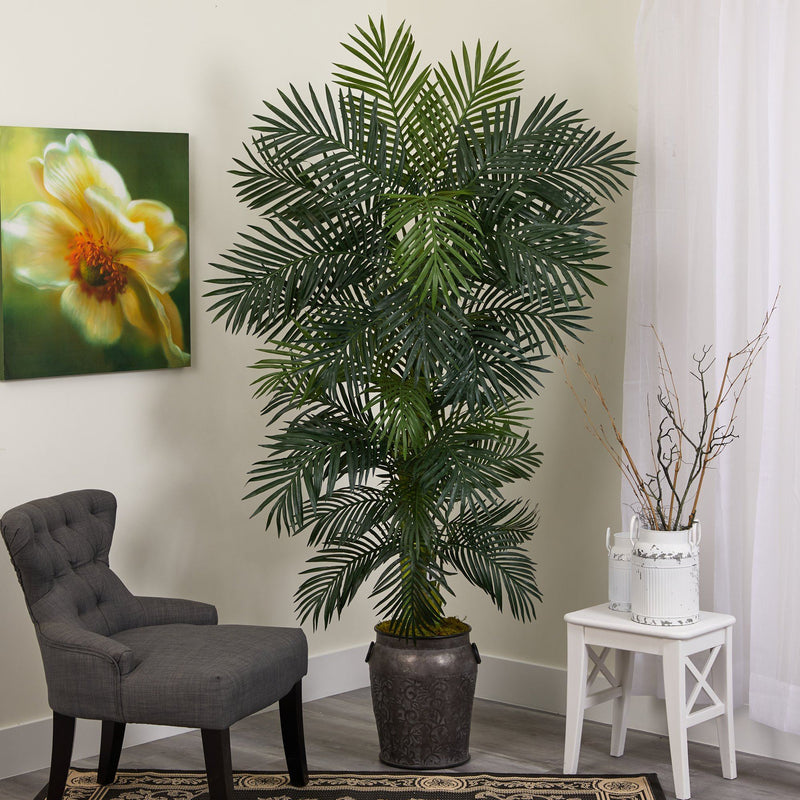 6.5’ Golden Cane Artificial Palm Tree in Metal Planter by Nearly Natural