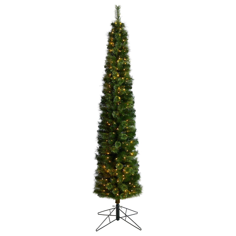 8' Green Pencil Christmas Tree with 200 Clear (Multifunction) LED Lights and 402 Bendable Branches by Nearly Natural
