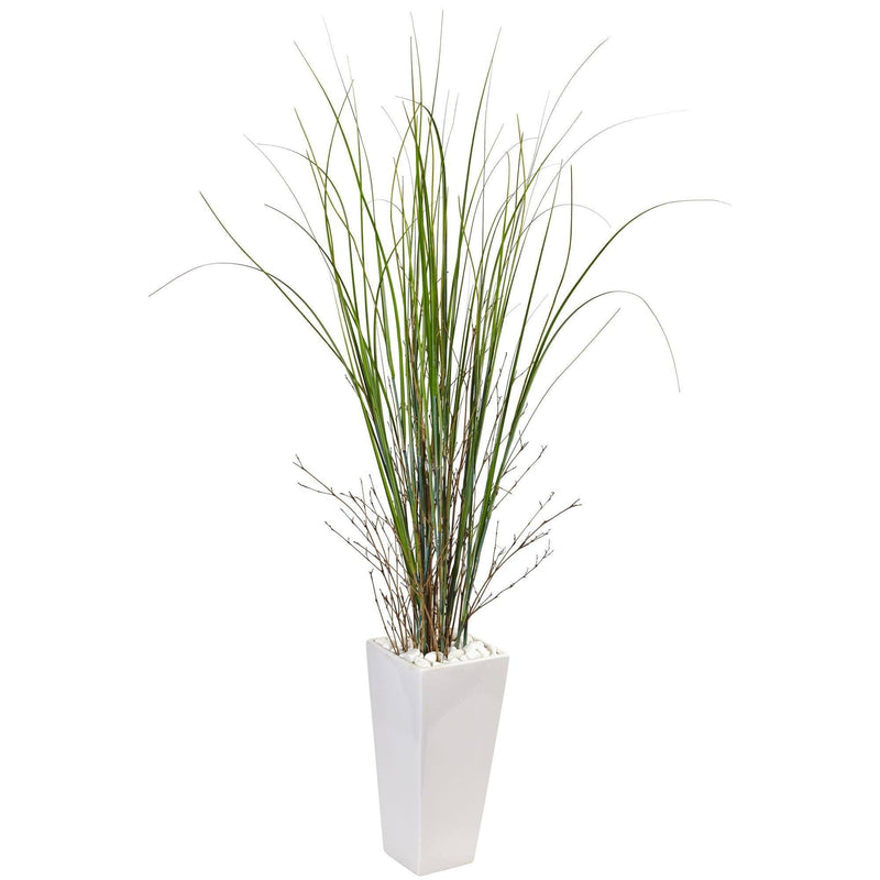 Bamboo Grass in White Tower Ceramic by Nearly Natural