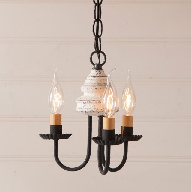 3-Arm Bellview Wood Chandelier in Americana White