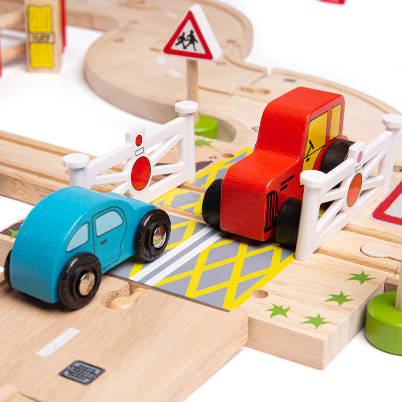 Road & Rail Train Set by Bigjigs Toys US