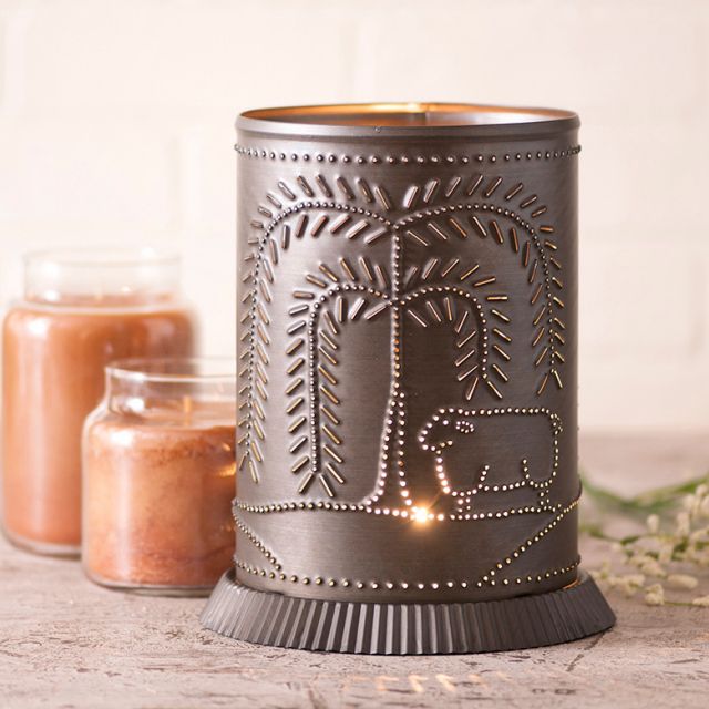 Candle Warmer with Willow and Sheep in Kettle Black