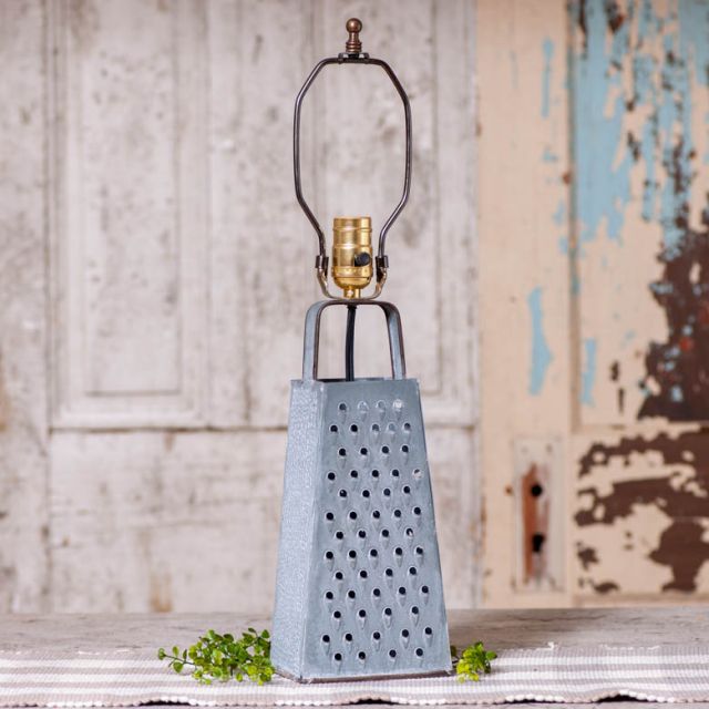 Cheese Grater Lamp Base in Weathered Zinc