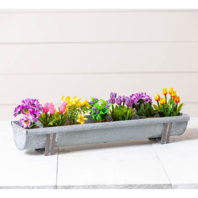 Chicken Feeder Planter in Weathered Zinc