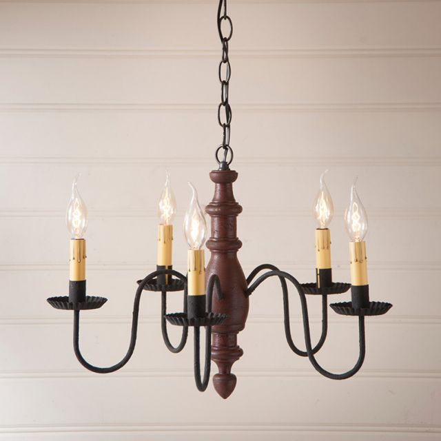 5-Arm Country Inn Wood Chandelier in Americana Red
